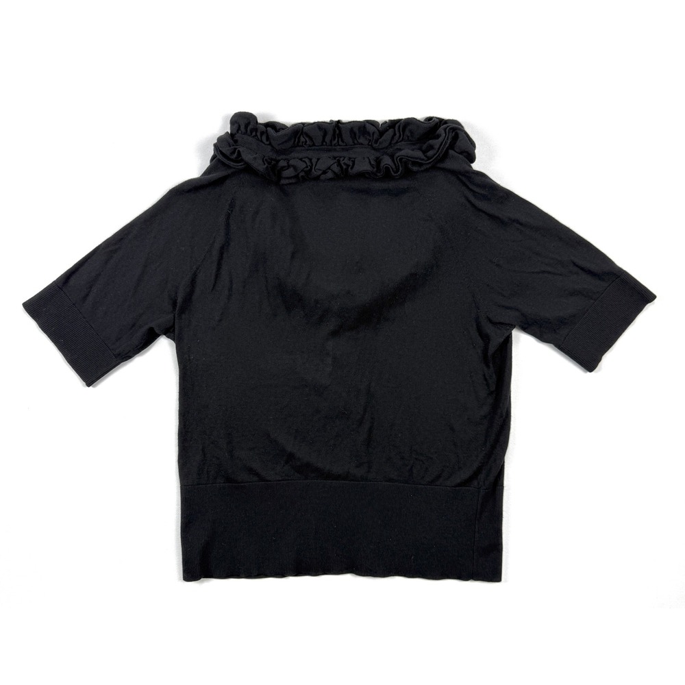 Elie Tahari Womens L Black Silk Cashmere Ruffle Neck Button Cardigan #1914 - Picture 7 of 8